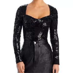 Fore sequin Lace Black Bodysuit